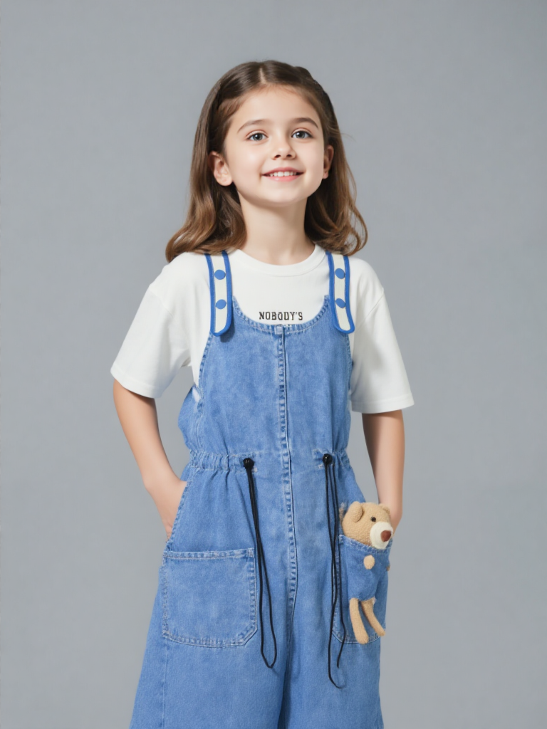 jean romper with white t shirt & bear (imported) jean romper with white t shirt & bear (imported)
