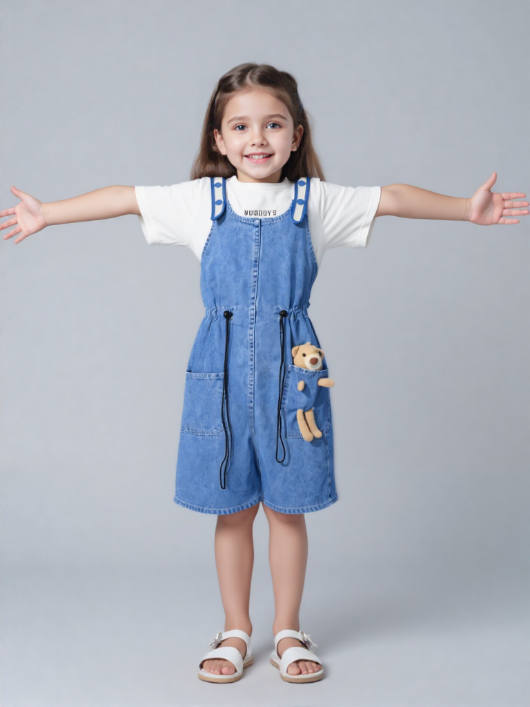 jean romper with white t shirt & bear (imported) jean romper with white t shirt & bear (imported)