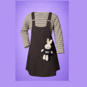 dark brown romper with lining shirt & bear (imported)