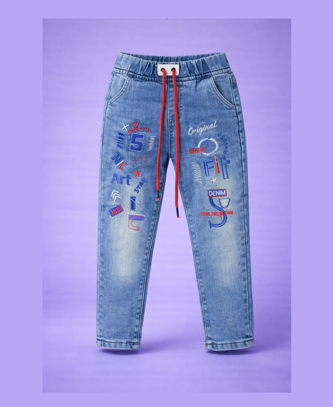 denim grey jeans (red & black embroidery) denim grey jeans (red & black embroidery)