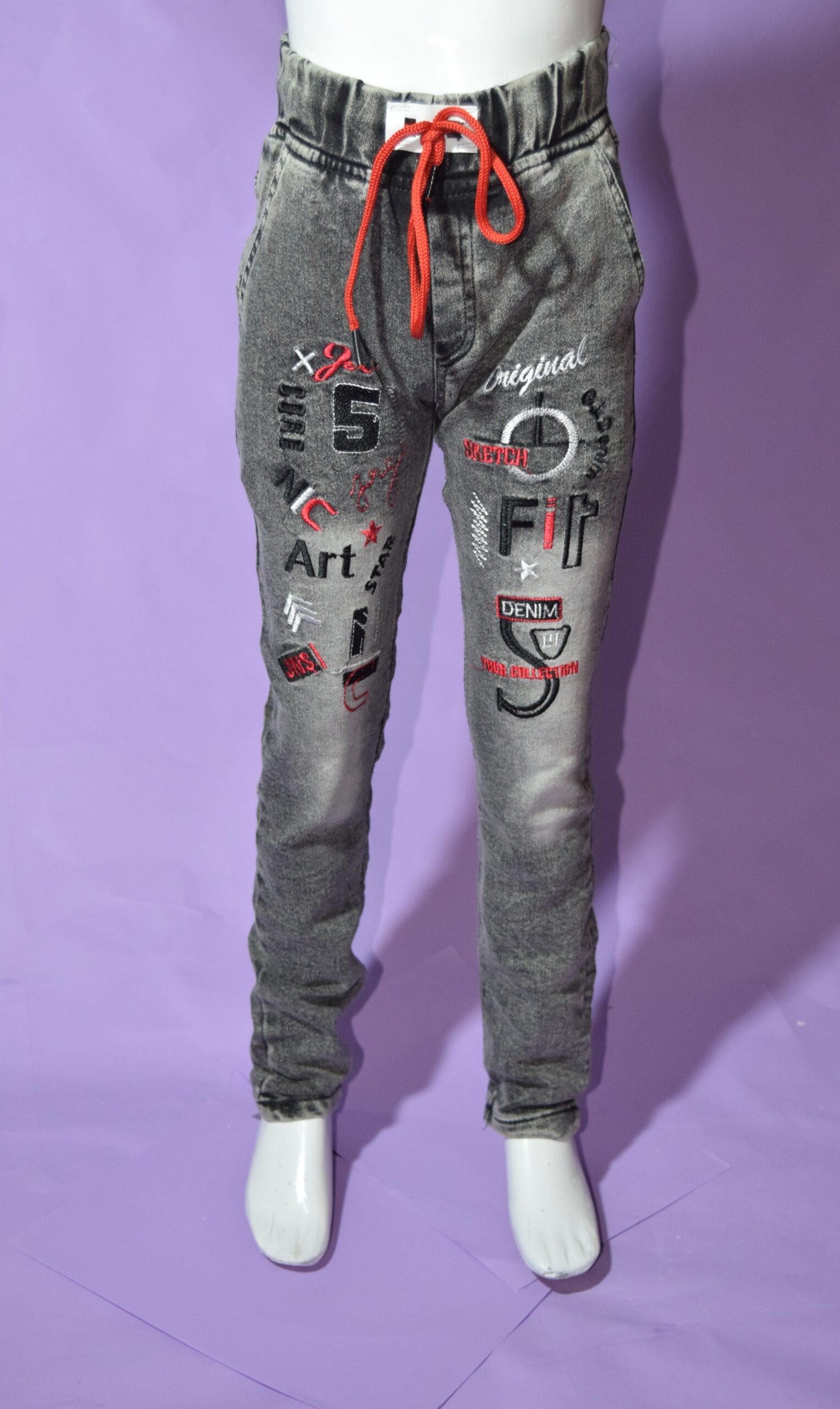 denim grey jeans (red & black embroidery) denim grey jeans (red & black embroidery)