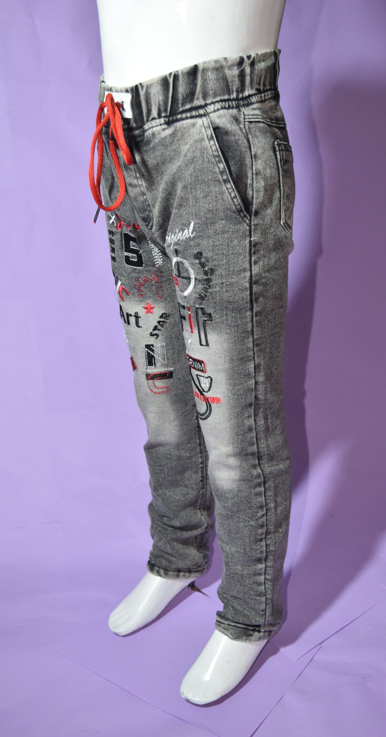 denim grey jeans (red & black embroidery) denim grey jeans (red & black embroidery)