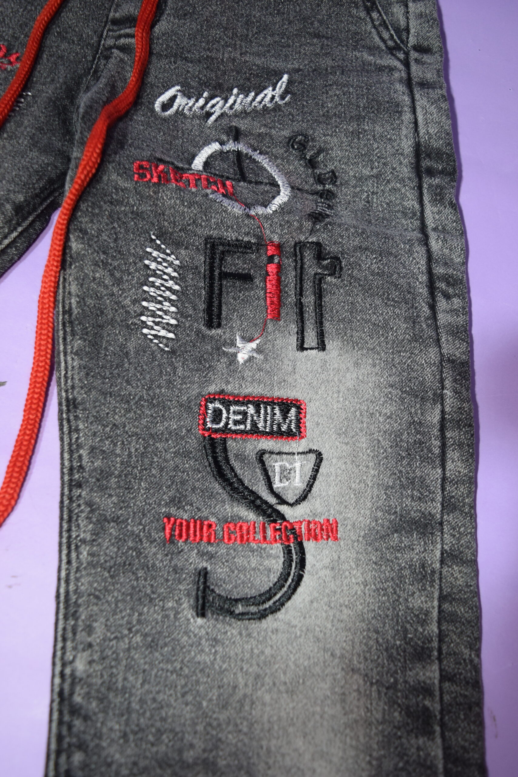 denim grey jeans (red & black embroidery) denim grey jeans (red & black embroidery)