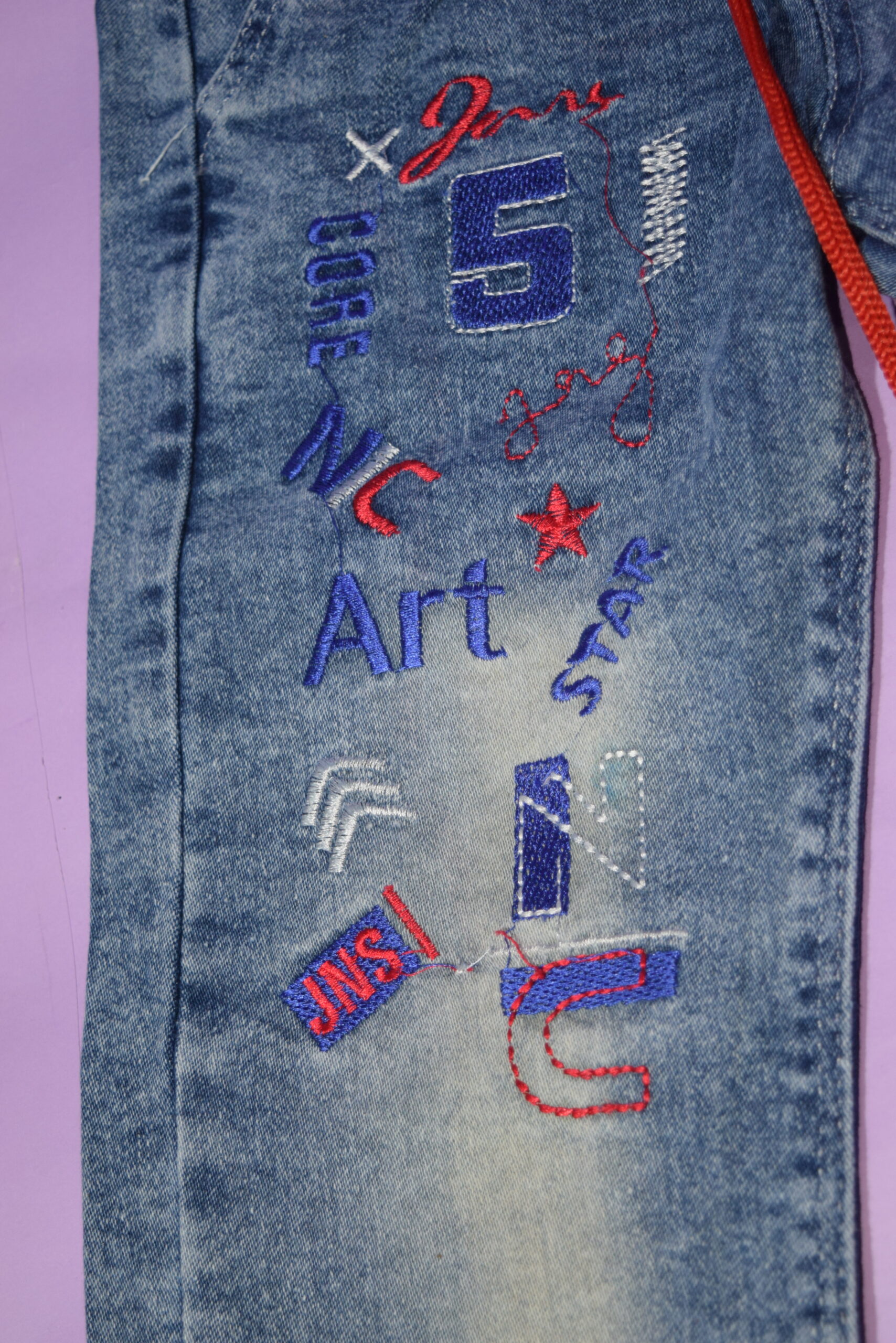 denim grey jeans (red & black embroidery) denim grey jeans (red & black embroidery)