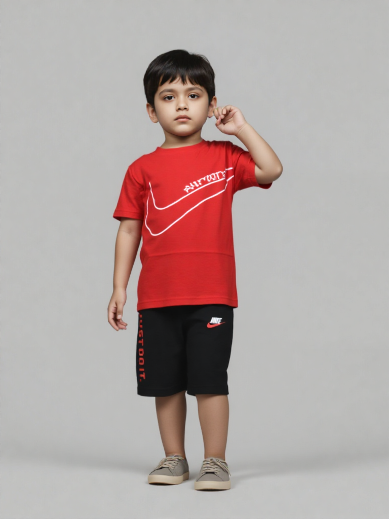 02f7e351-aa1b-43f6-af4a-d3a268a8152c_PicCopilot_45157.png Red & Black Co-Ord Short Set (Imported) - Image 1