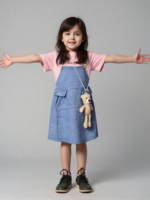 Jeans Romper with Pink T-Shirt & Hanging Bear (Imported) - Image 3