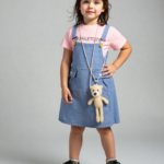 Jeans Romper with Pink T-Shirt & Hanging Bear (Imported)