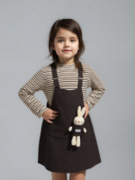 Dark Brown Romper with Lining Shirt & Bear (Imported) - Image 8