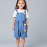 Jeans Romper with White T-Shirt & Bear (Imported)