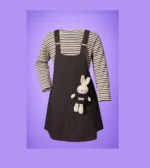 Dark Brown Romper with Lining Shirt & Bear (Imported) - Image 2