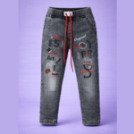 Denim Grey Jeans (Red & Black Embroidery)