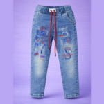 Denim Grey Jeans (Red & Black Embroidery)