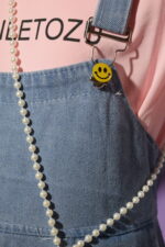 Jeans Romper with Pink T-Shirt & Hanging Bear (Imported) - Image 9