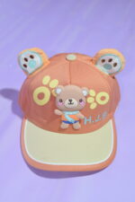 Orange and Skin Kids Cartoon Cap with Cute 3D Bear (Imported) - Image 3