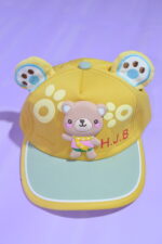 Mustard & Olive Green Kids Cartoon Cap with Cute 3D Bear (Imported) - Image 2