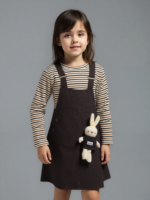 Dark Brown Romper with Lining Shirt & Bear (Imported) - Image 4