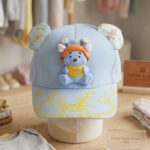 Blue Kids Cartoon Cap with Cute 3D Bear (Imported)