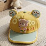 Mustard & Olive Green Kids Cartoon Cap with Cute 3D Bear (Imported)