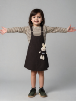 Dark Brown Romper with Lining Shirt & Bear (Imported) - Image 3