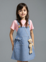 Jeans Romper with Pink T-Shirt & Hanging Bear (Imported) - Image 5