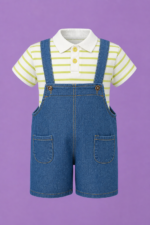 White Lining Shirt with Jean Romper (Imported) - Image 2