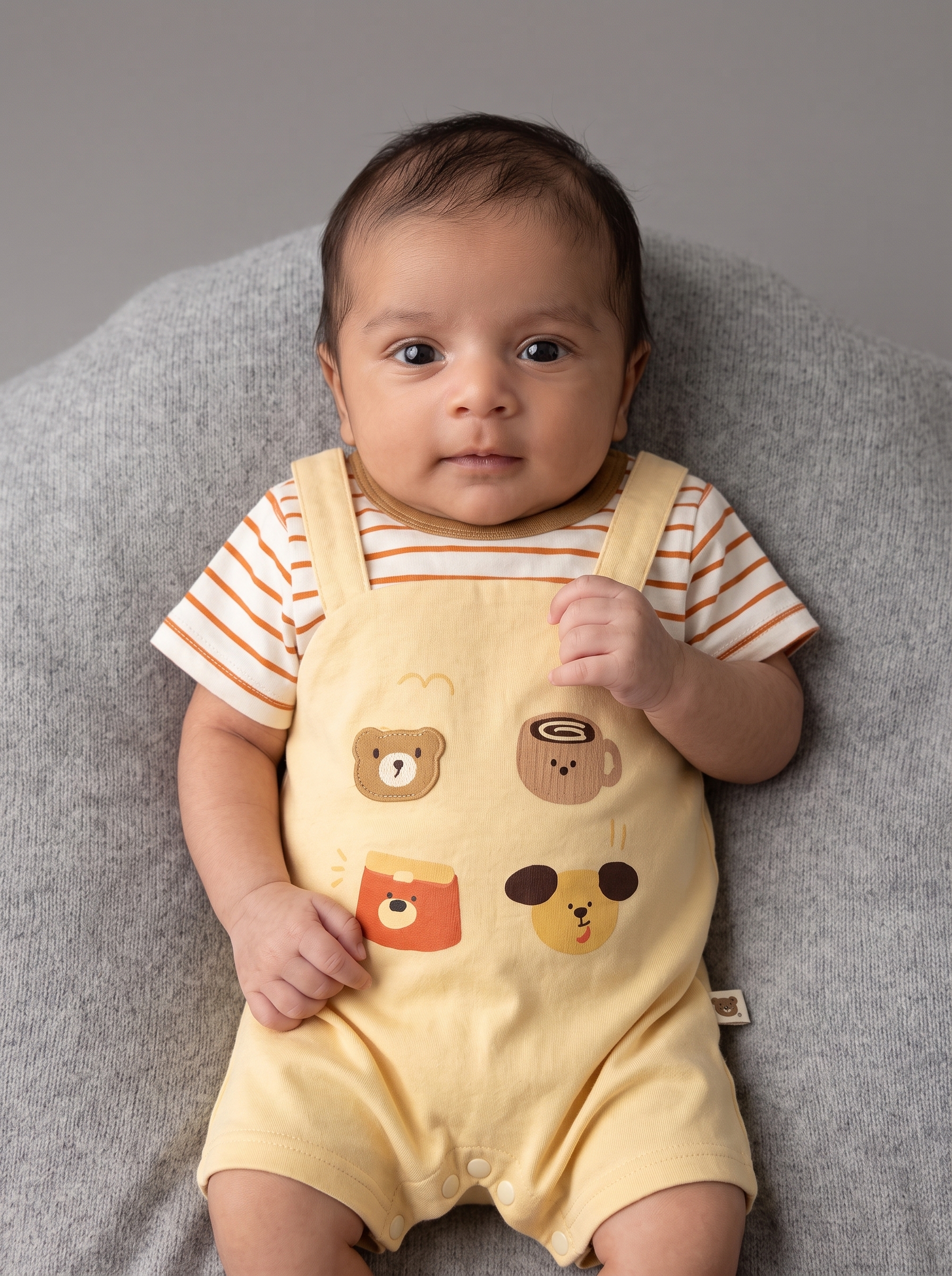 Newborn_baby_dress_grey_background_202607022141 Beige Lining Dungaree (Premium Cotton) - Imported - Image 1