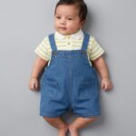 White Lining Shirt with Jean Romper (Imported)