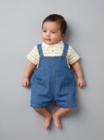 White Lining Shirt with Jean Romper (Imported)